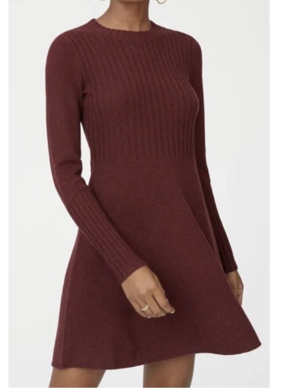 Club Monaco Ribbed Knit Fit-and-Flare Dress in Wine